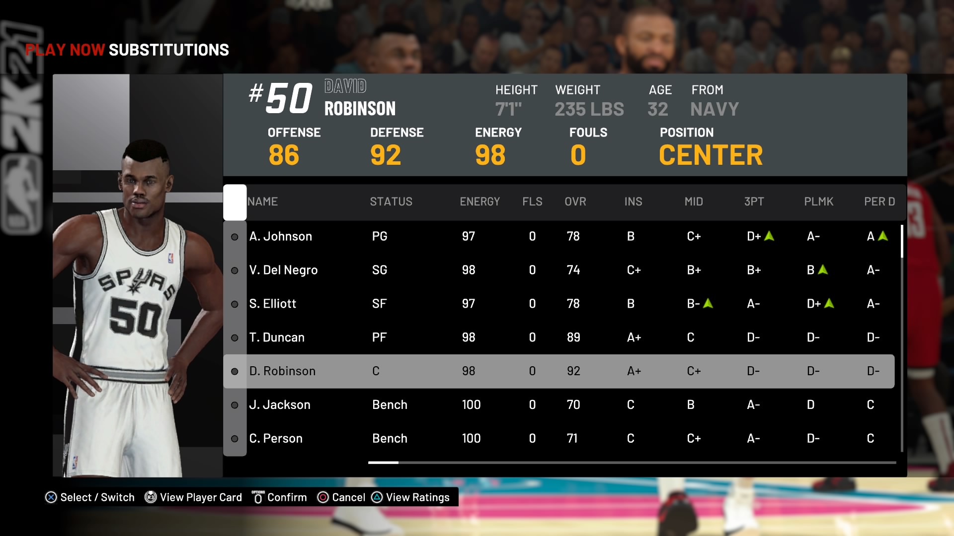 spurs classic roster from nba 2k21 game